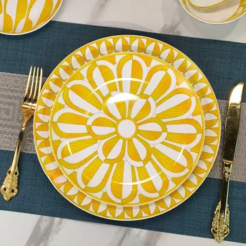 European-Style Geometric Bone China Tableware Set 1