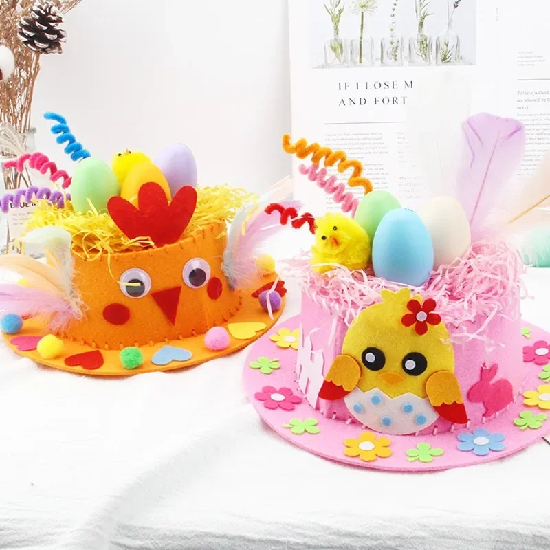 Cartoon Chick Rabbit DIY Easter Hat Kids Handmade Hat Easter Day Party DIY Material Package Happy Spring Party Decor party hat rabbit headband