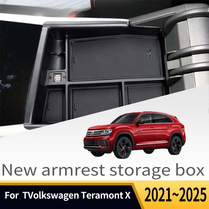 Автозапчасти для Volkswagen Teramont X 2021 ~ 2025, автомобильный центральный подлокотник, ящик для хранения, многофункциональные автомобильные аксессуары