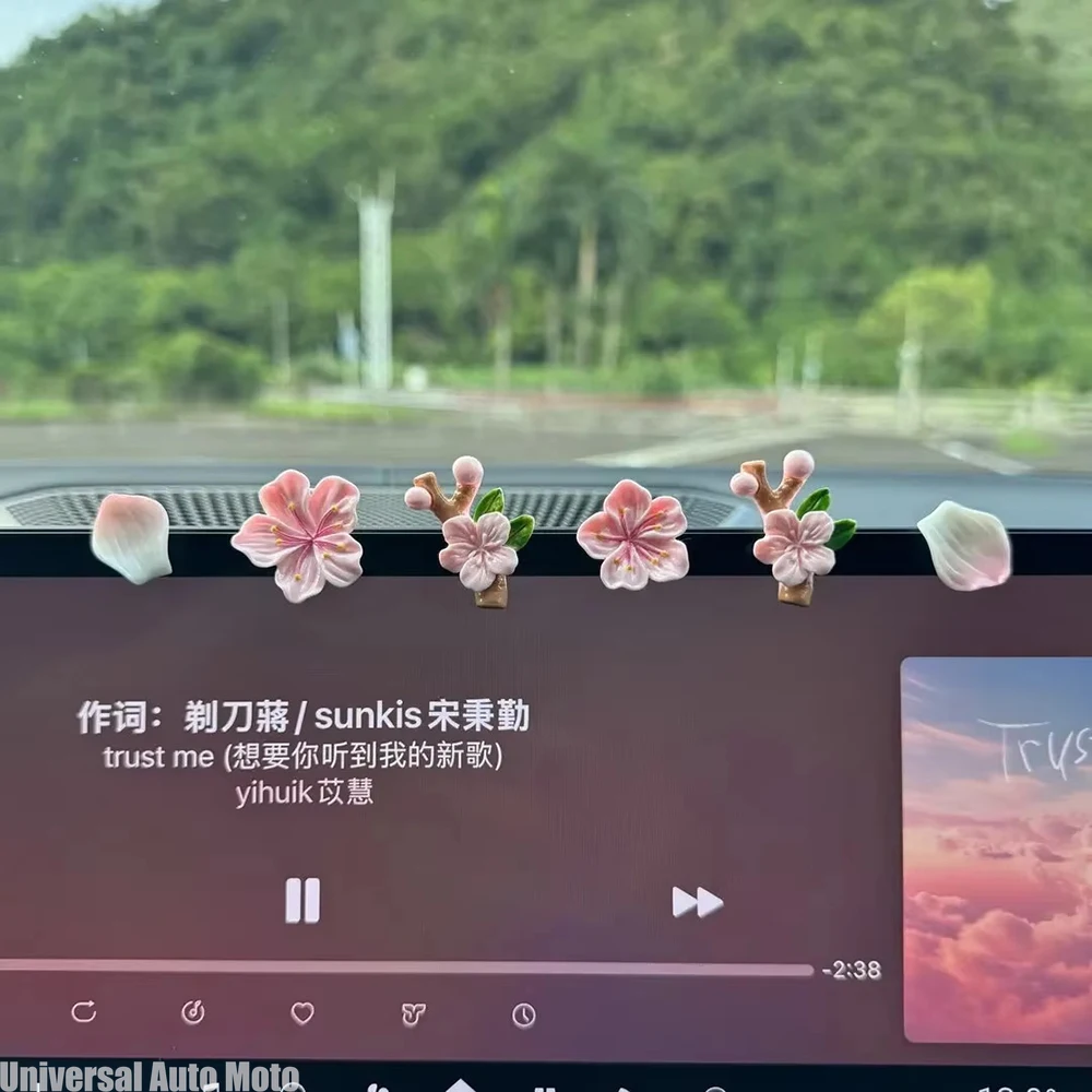 3D 복숭아 꽃 자동차 장식품 자동차 대시보드 센터 콘솔 전기 스쿠터 인테리어 컴퓨터 냉장고 자석 스티커