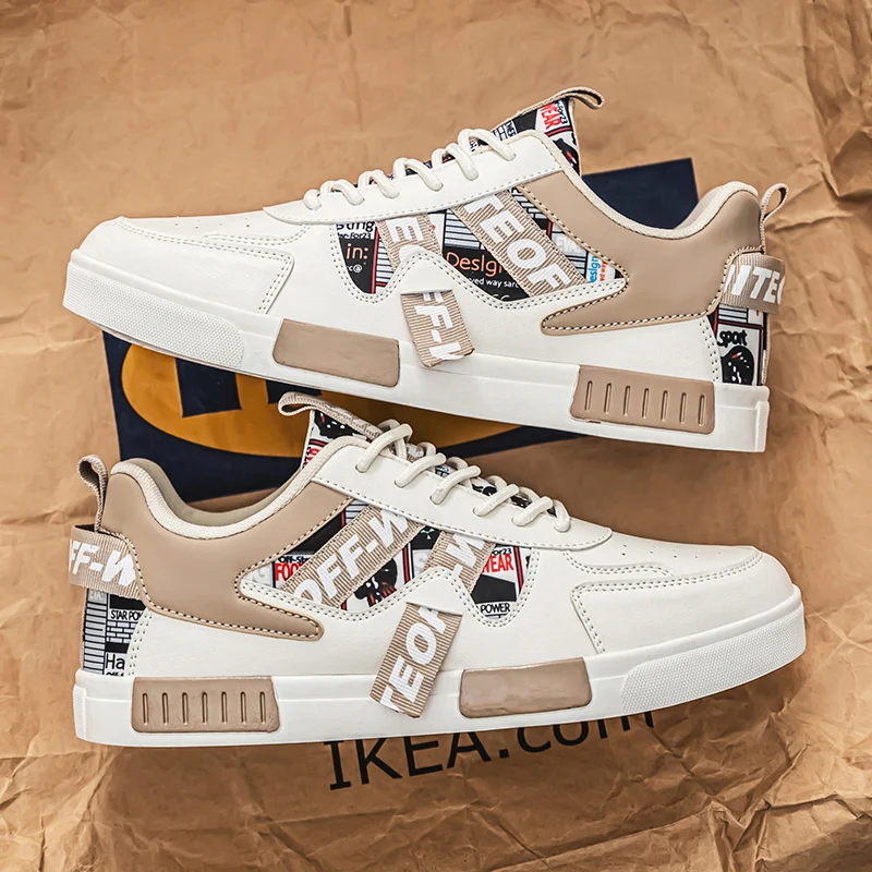 Men's Easy to Wipe Clean Skateboard Shoes with Good Grip, Breathable Lace-Up Sneakers, Men's Shoes