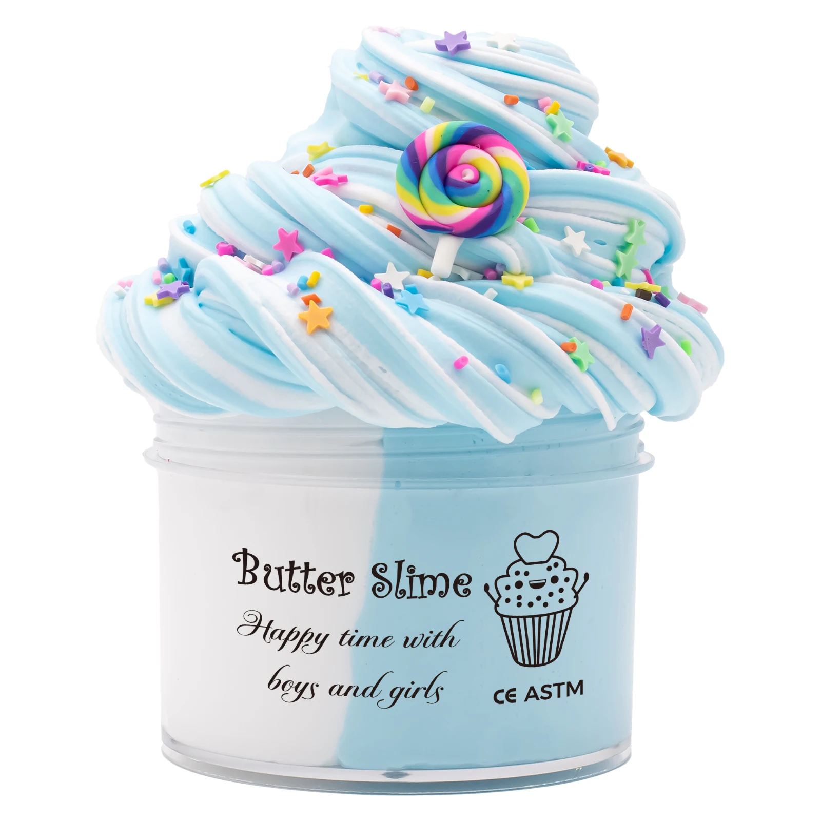 Mixed Butter Slime Kit Fluffy Putty, Watermelon Lollipop Charms for Kids, Stretchy Non-Sticky Stress Relief Toy for Boys Girls 3