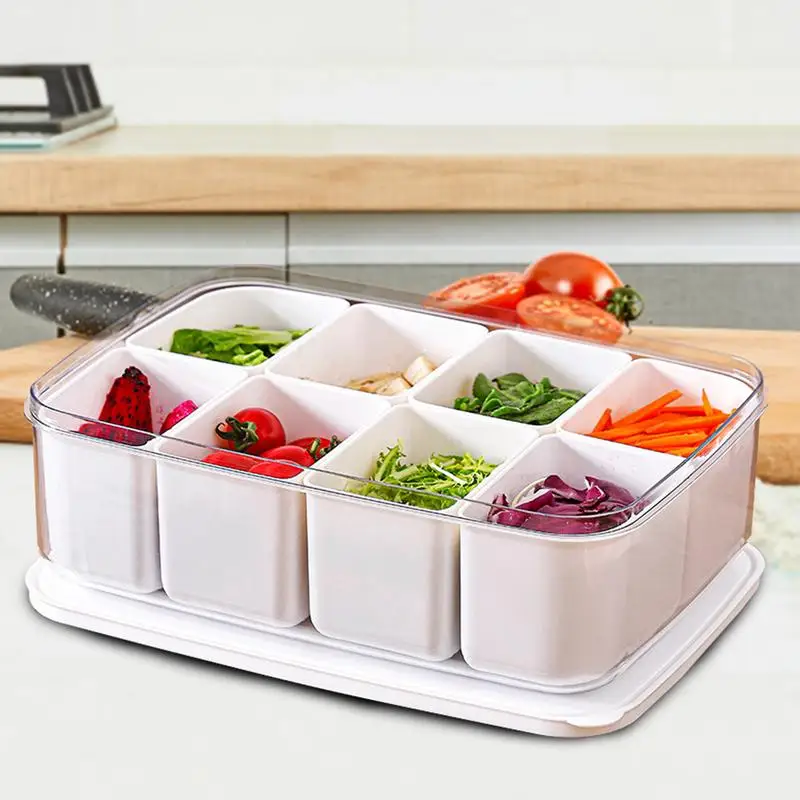 Food Compartment Box Dry Seasoning Storage Box 8 Compartments Sealed Partition Charcuterie Tray With Lid For Kitchen Seasoning