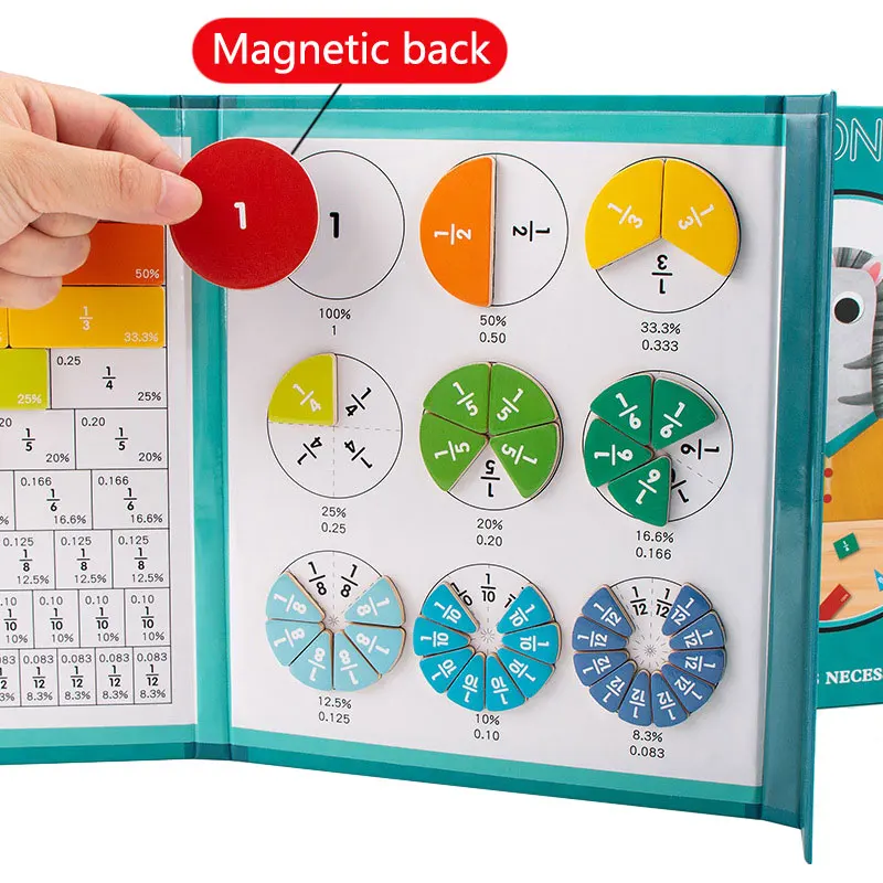 Children Magnetic Fraction Learning Math Toys Wooden Fraction Book Set Parish Teaching Aids Arithmetic Learning Educational Toys 3