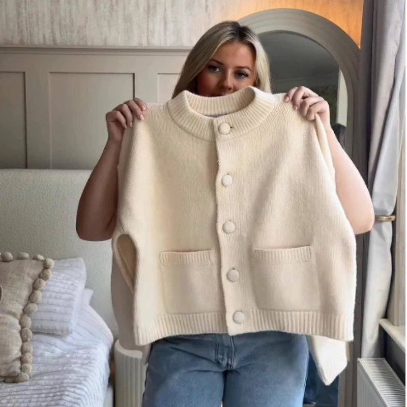 Casual Gestrickte Oansatz Strickjacke Frauen Vielseitig Solide Einreiher Taschen Pullover Weibliche 2025, Herbst Chic Straße Strickwaren – Detail 22