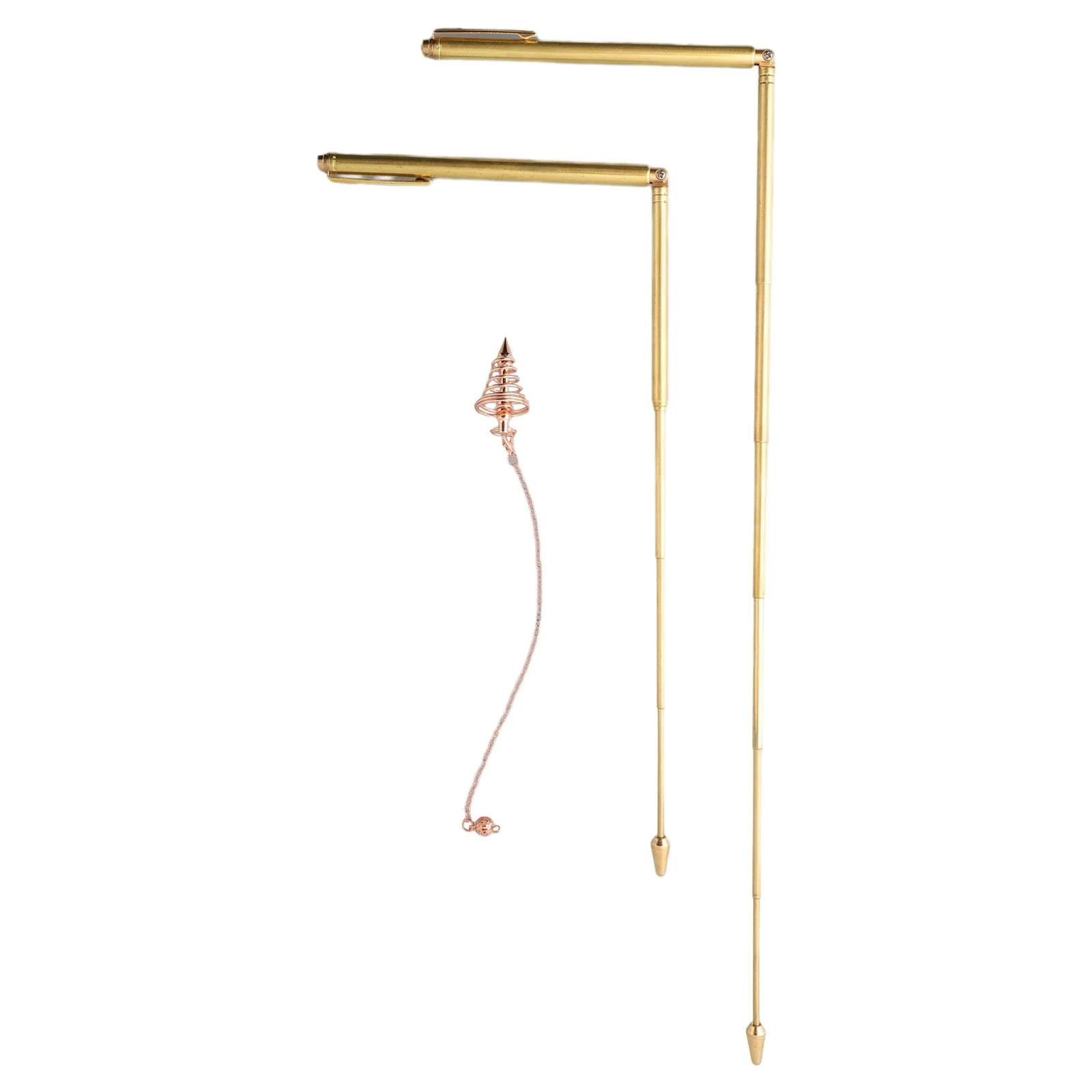 2Pcs 99.9% Pure Copper Metal Detector Rod Water Witching Portable Dragon Seeking Tool Dowsing Rod + Pendulum Pendant 4
