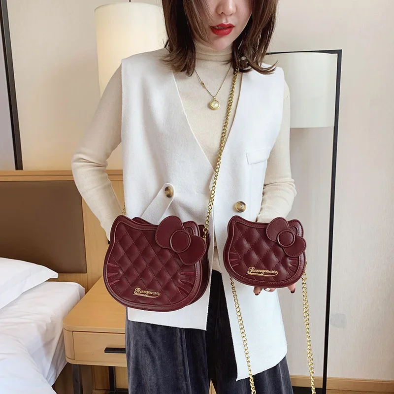 Sanrio Hello Kitty Women's Bag Shoulder Bag Fashion Ringer Chain KT Crossbody Bag Girl Lipstick Storage Small Bag Birthday Gift