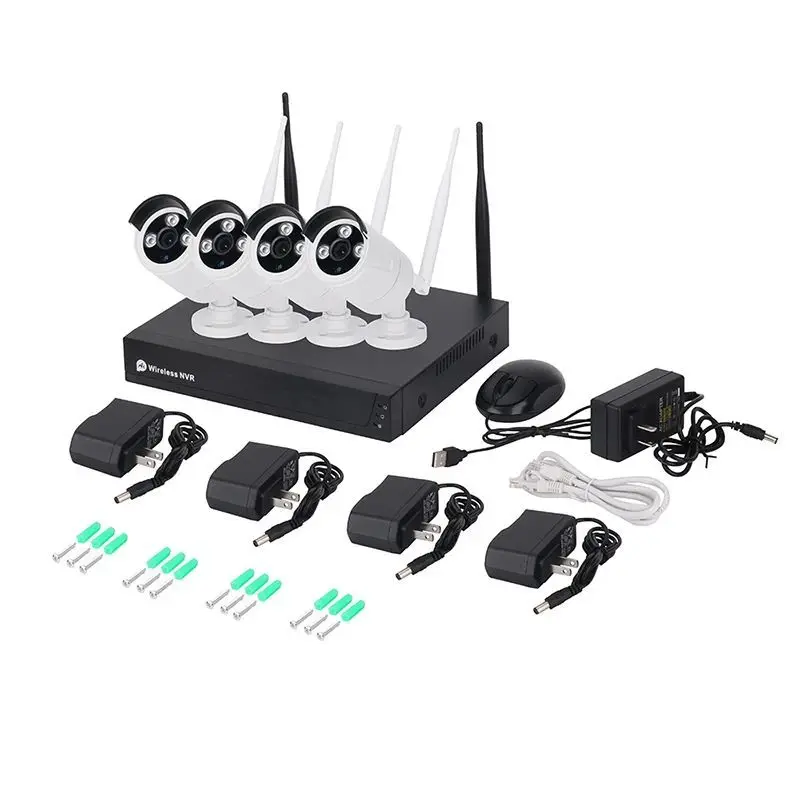 스마트 3MP 4채널 야외 와이파이 NVR 카메라 키트 야간 투시 2MP HDD..