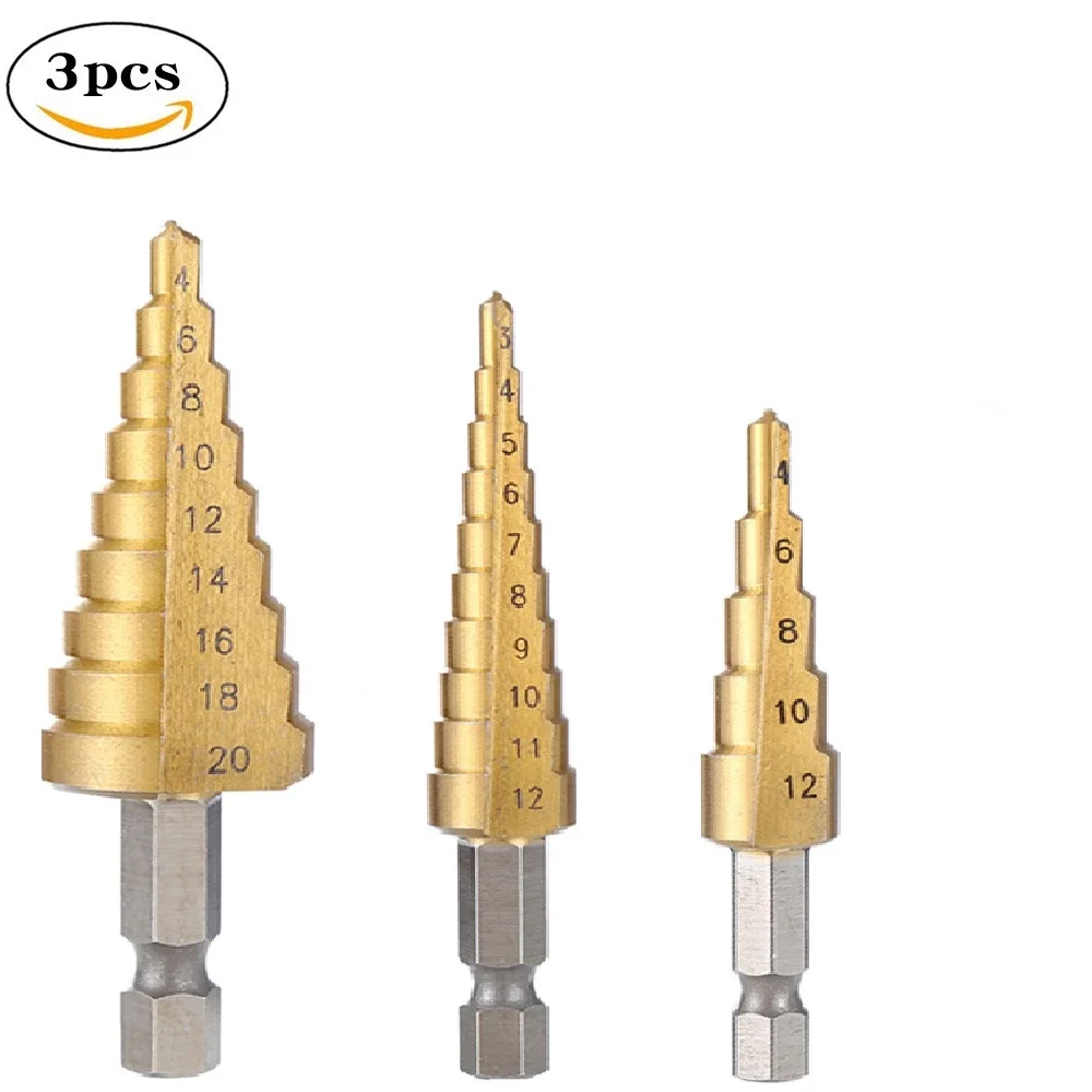 3PCS312mm412mm420mmHSSStraightGrooveStepDrillBitSet