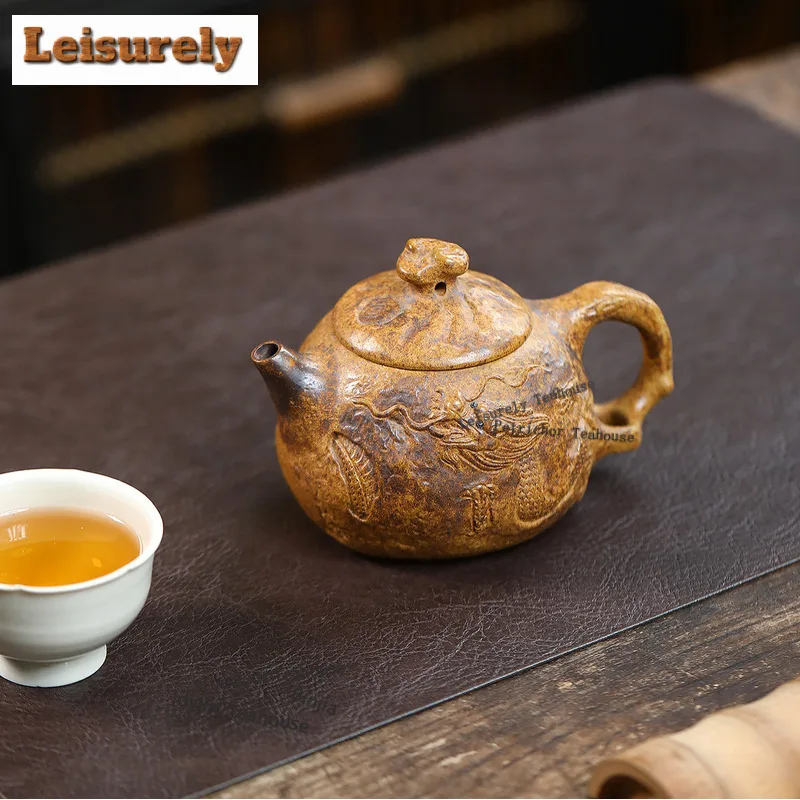 270ml Yixing Purple Clay Teapots Handmade Dragon Fish Pot Raw Ore Wood-fired Porcelain Mud Kettle Chinese Zisha Tea Set Craft