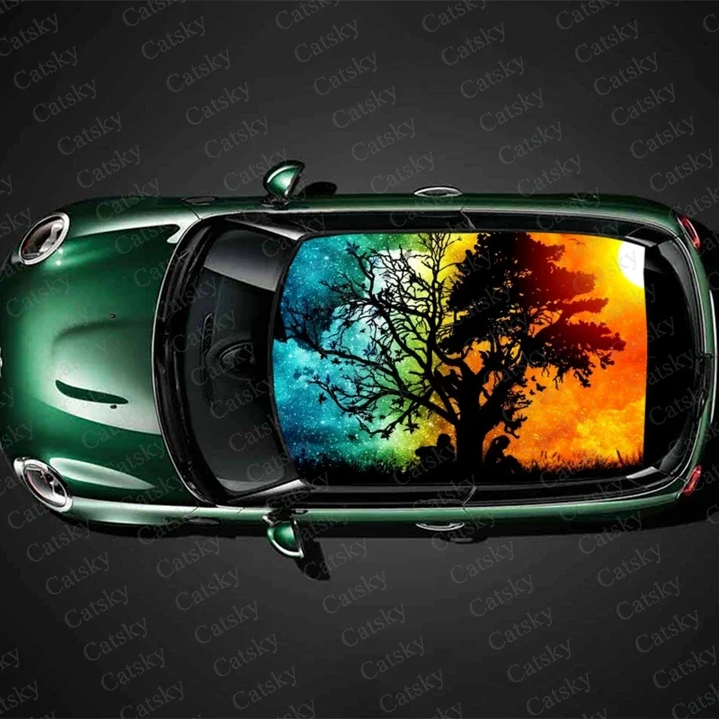 

Beauty Universe Night Tree Car Roof Sticker Wrap Racing SUV Accessories Packaging Painted PVC Custom Car Hood Graphic Decal