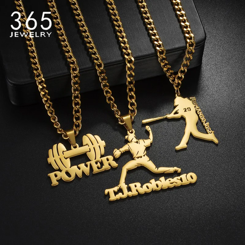 

365 New Sport Style Custom Name Necklace Stainless Steel Personalized Nameplate 5mm Cuban Chain For Men Boyfriend Jewelry Choker
