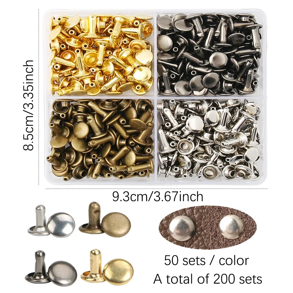 Leather Craft Tools 200sets 4 Colors Metal Cap Rivets Punk Stud Round Nail Spike