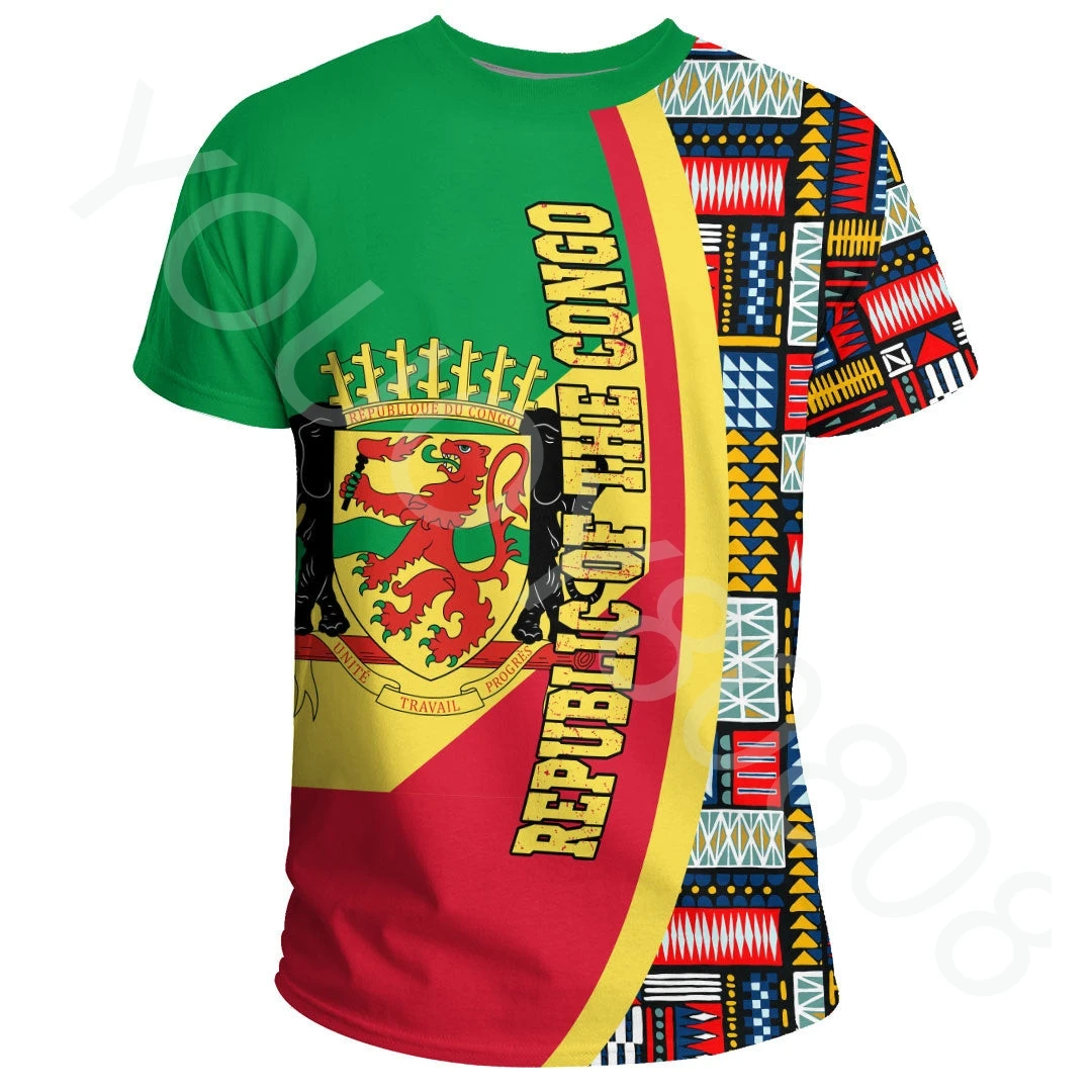 

New Congo Republic Flag and Kent Graphic Special Edition African Region T-Shirt Printed Casual Sports Men's and Women's Top