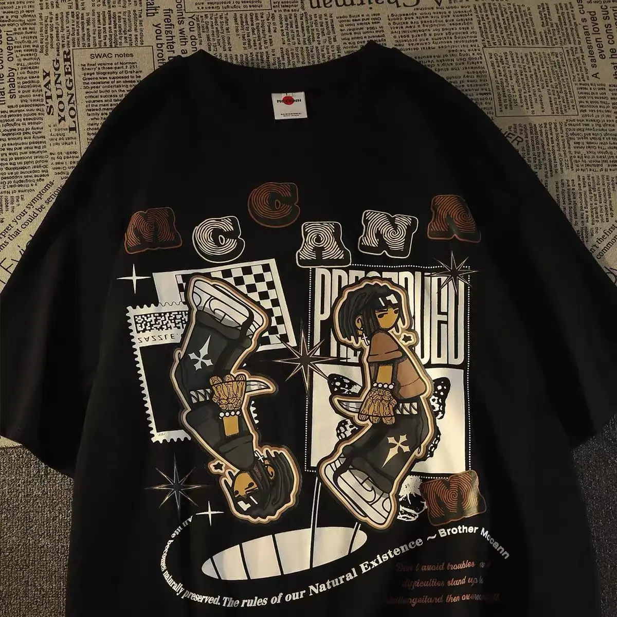 

Cotton American Retro Oversize Fashion Cartoon Printed Short Sleeved T-shirts Men and Women High Street Couple Costume Tops Y2k