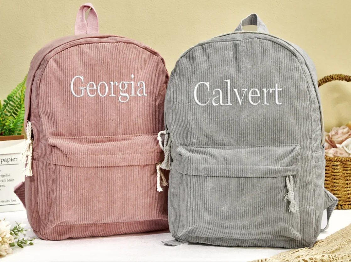 Персонализированный Детский рюкзак, вельветовый рюкзак с вышивкой, рюкзак для школы, детский рюкзак с именем, школьная сумка для колледжа, для малышей, с именем