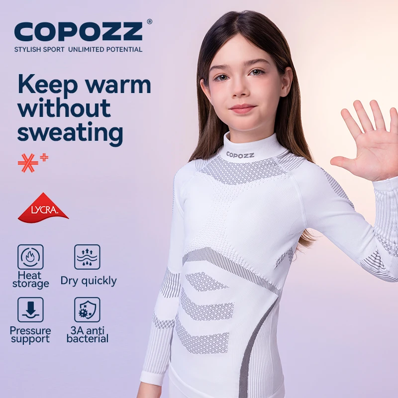 COPOZZ Temperature Lock Tech Seamless Ski Thermal Underwear Suits Children Quick Dry Exercise Tracksuit Winter Sports Girls Boys