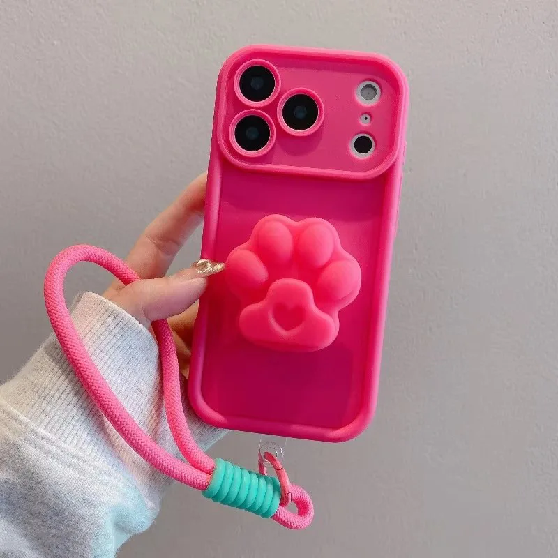 Adorable Cat Paws Phone Case with Lanyard and Stand