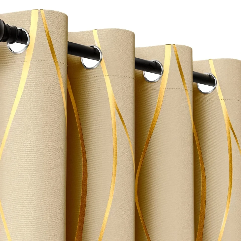 Golden Wave Circle Blackout Curtains Set