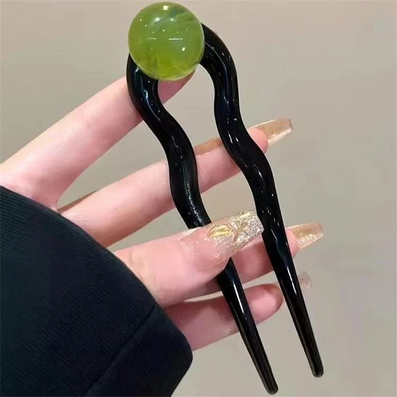 패션 컬러 진주 U 자형 헤어 스틱 머리핀 헤어 포크 번 달콤한 유행 아크릴 헤어 클립 여성용 헤어 액세서리
