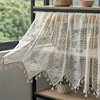 American Country Crochet Wave Hollow Short Curtains for Roman Window Kitchen Manual Rhombus Tassels Half Curtains Valance #A594 2