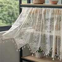 American Country Crochet Wave Hollow Short Curtains for Roman Window Kitchen Manual Rhombus Tassels Half Curtains Valance #A594 2