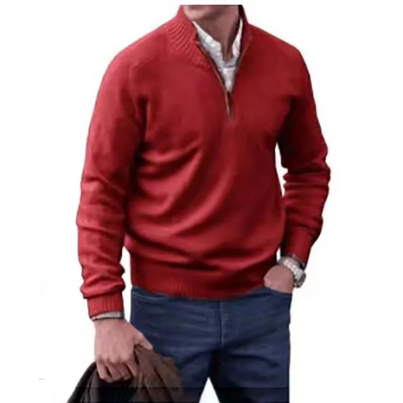 Men\'s Knitting Wool Warm Sweater Harajuku Zip Long Sleeve Jumper Men Slim Fit Casual Warm Pullovers Sweatershirt