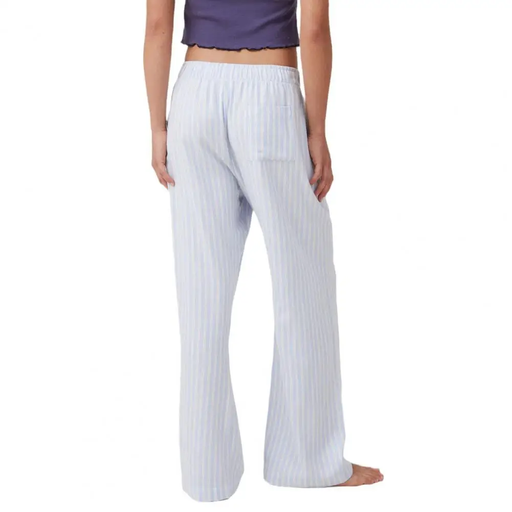

Work Pants Striped Print Wide Leg Women's Casual Pants with Elastic Waist Pocket Stylish Mid-rise Trousers for Leisure Printed