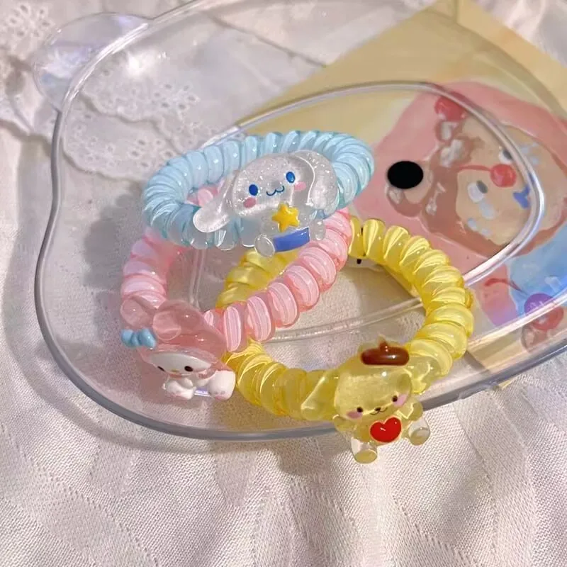 

5Pcs Set Sanrio Kuromi Cinnamoroll Melody Phone Line Hairband Cartoon High Stretch Hair Accessory Female Head Rope Girl Gift