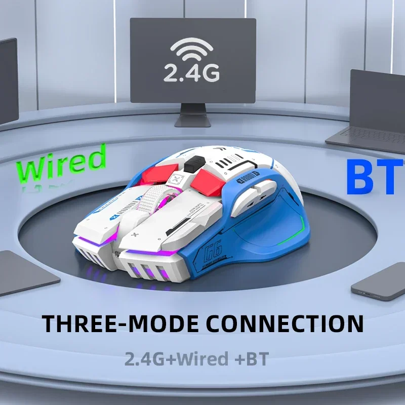트라이 모드 2.4G USB 블루투스 무선 게이밍 마우스, 12 키 RGB 게임 유선 메슈 마우스, 윈도우 IOS 홈 오피스 노트북 PC 게이머용