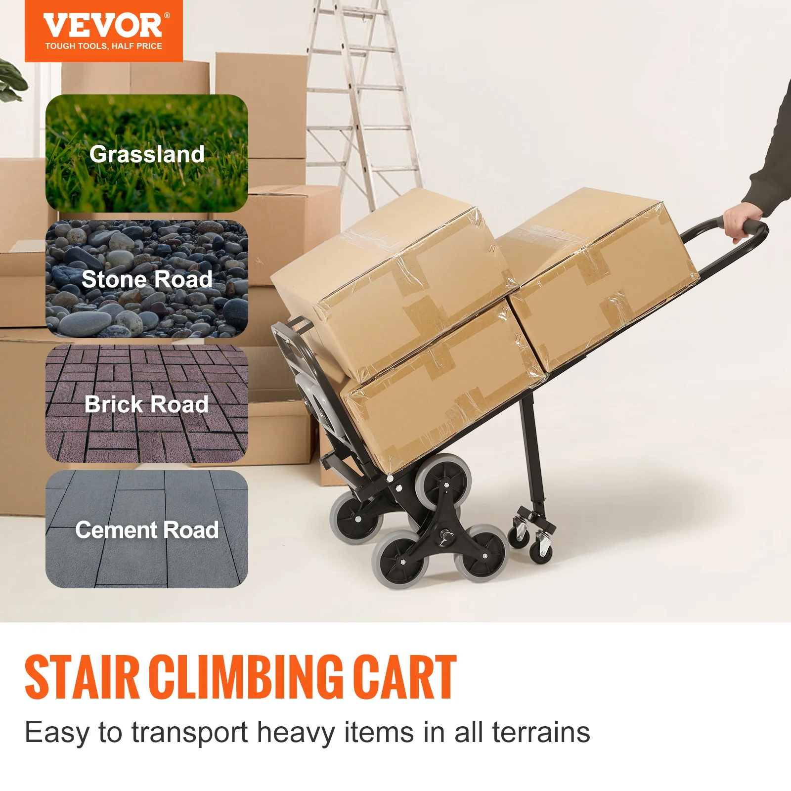 375lbs Stair Climbing Cart Foldable Dolly with Adjustable Handle Hand Truck 10 Wheels All Terrain Cart for Transport Goods portable hand cart