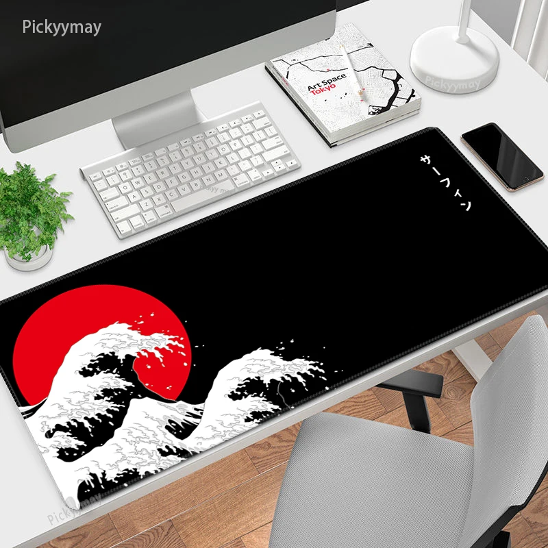 Grande Mousepad Japão Grande Onda Mousepads Tapete de Teclado Deskpad Computador hd Tapetes de Mesa Empresa Tapete de Rato Branco Minimalista - Imagem 4