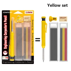 Enhanced Carpenter Pencil Set with Built-In Sharpener for Deep Hole Marking and Drawing (Yellow set)