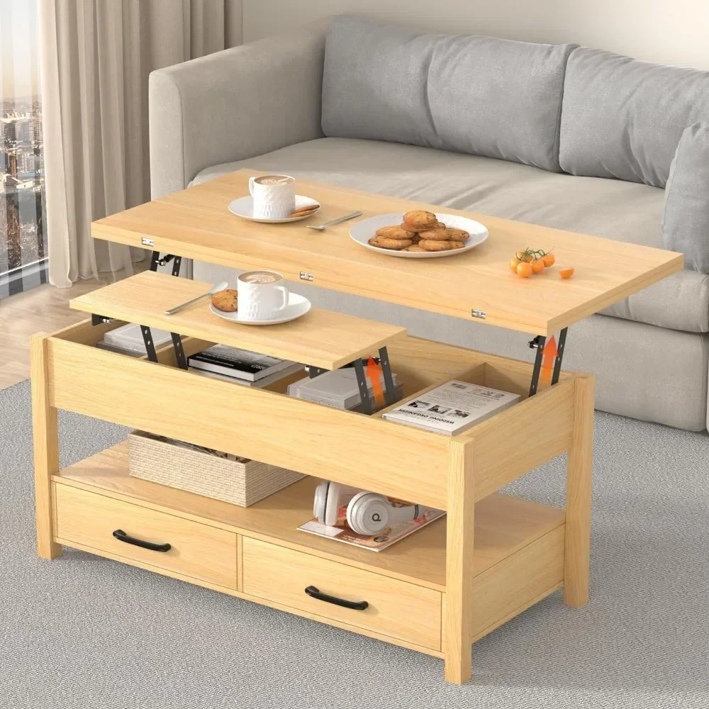 3-in-1 Multifunctional Coffee Table with Drawers and Hidden Compartments, Coffee Table Converts to Dining