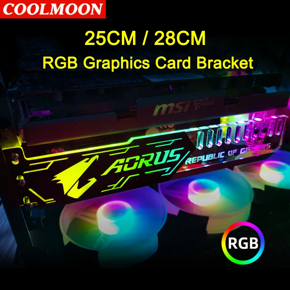 Coolmoon Rgb Conduziu a Luz Suporte da Placa Gráfica 25cm 28cm 5v Pequeno 4pin Gpu Suporte Vga para Acessórios do Computador Chassi pc