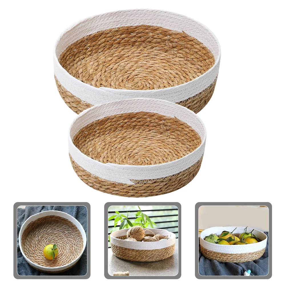

2 Pcs Storage Basket Woven For Fruit and Vegetable Sundries Organizer Simple Straw Rope Holder