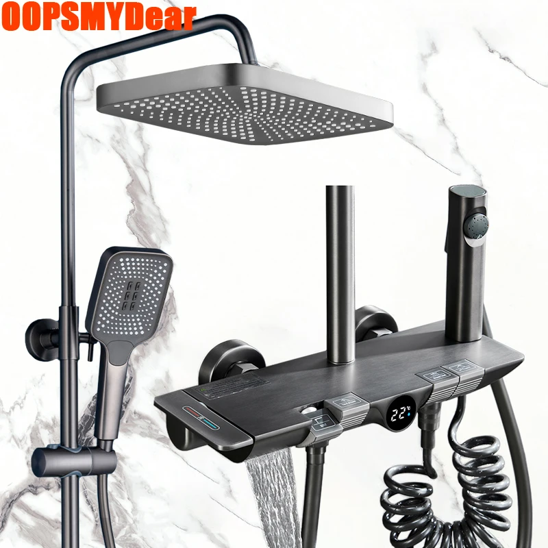 Led Digital Shower Set Hot Cold Mixer Thermostatic Bath Faucet Bathroom