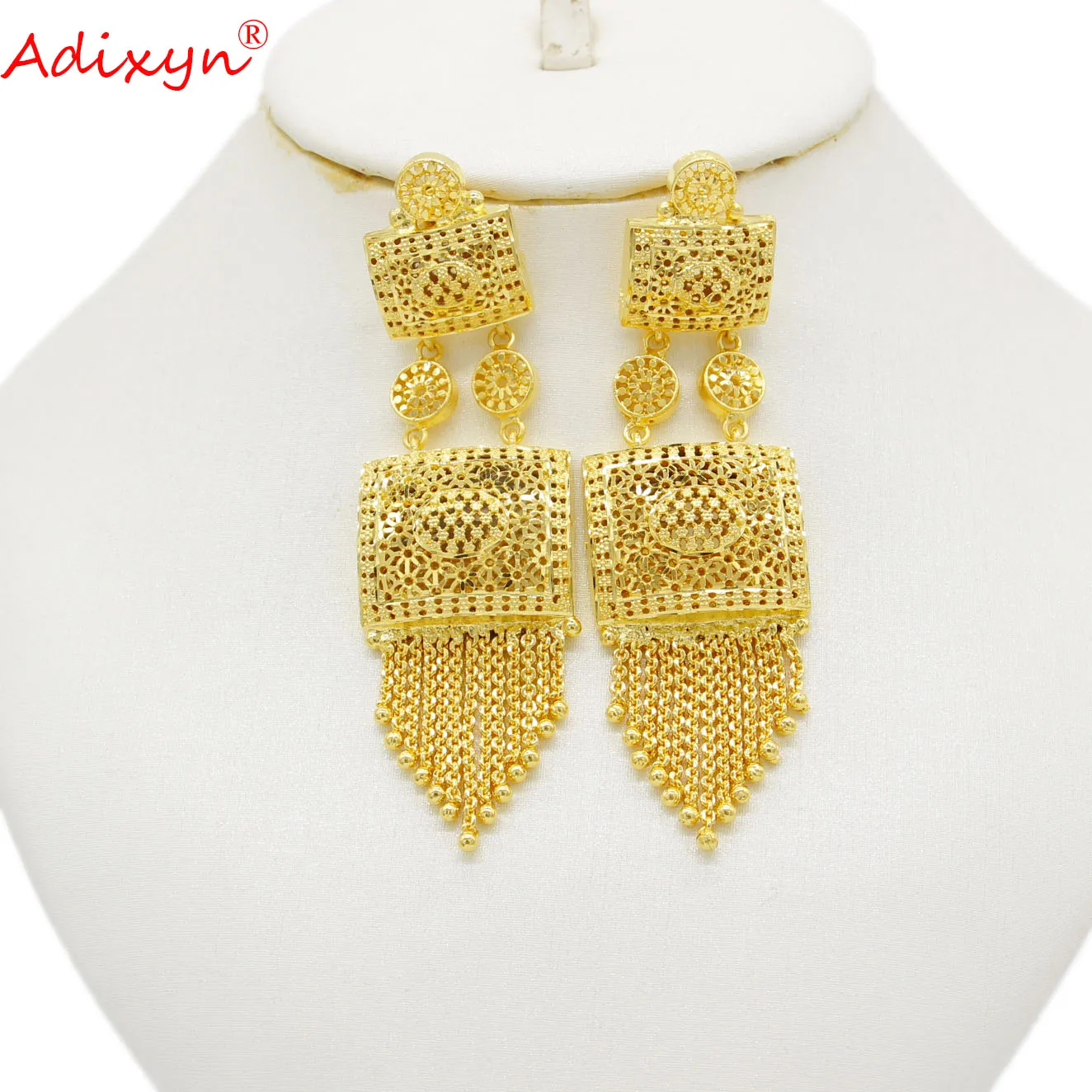 Adixyn Exaggerated Banquet Earring For Lady 24k Gold Color  African Trendy Popular Gift Wedding Tassel  Big Size  N06066