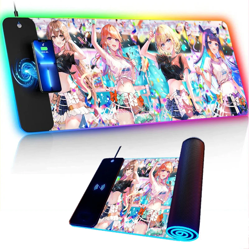 

Wireless Charging Table Pads Girl Mouse Pad Gaming Mousepad Gamer RGB Sexy Deskpad Hololive Setup Gaming Accessories Kawai Mats