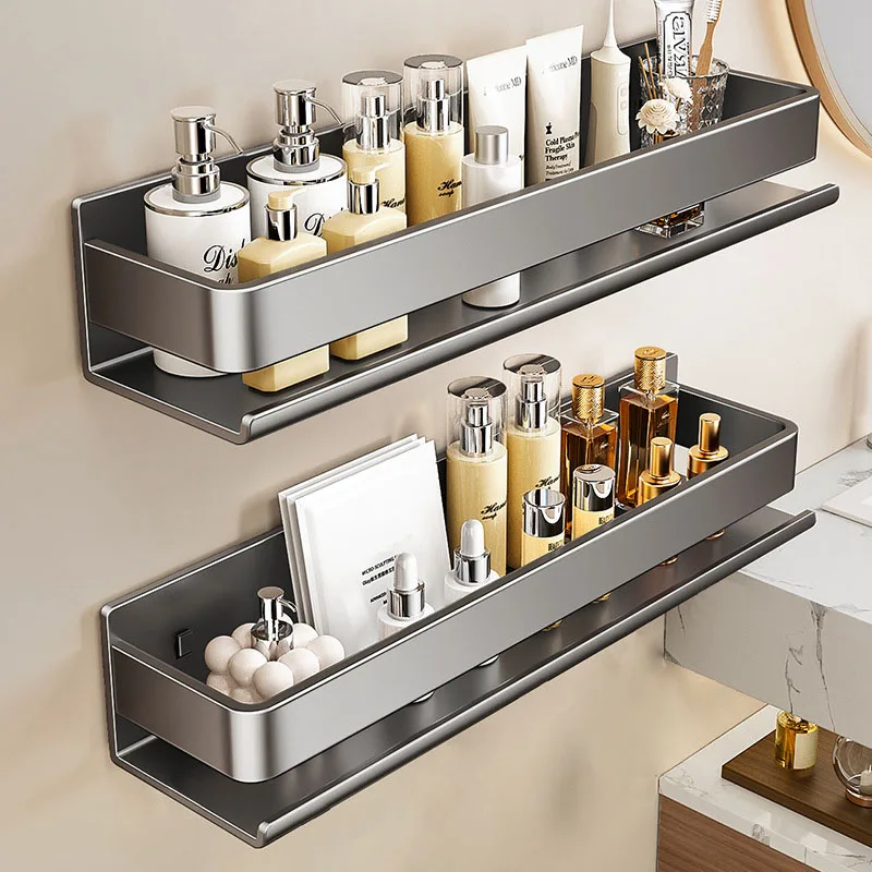 رف تخزين متعدد الوظائف لأثاث الحمام، يُثبت بدون حف...