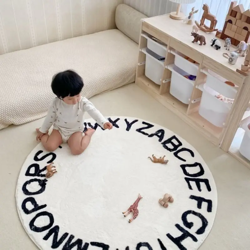 

Круглые ковры с алфавитом, современный плюшевый Детский ковер для гостиной, пушистый коврик для детей, игровые коврики, детские коврики, пушистый ковер для спальни