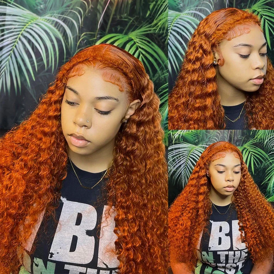 Human Hair Wig 250 Density 350 Ginger Orange 30 40 inch Lace Front 13x4 HD Lace Frontal Curly For Woman