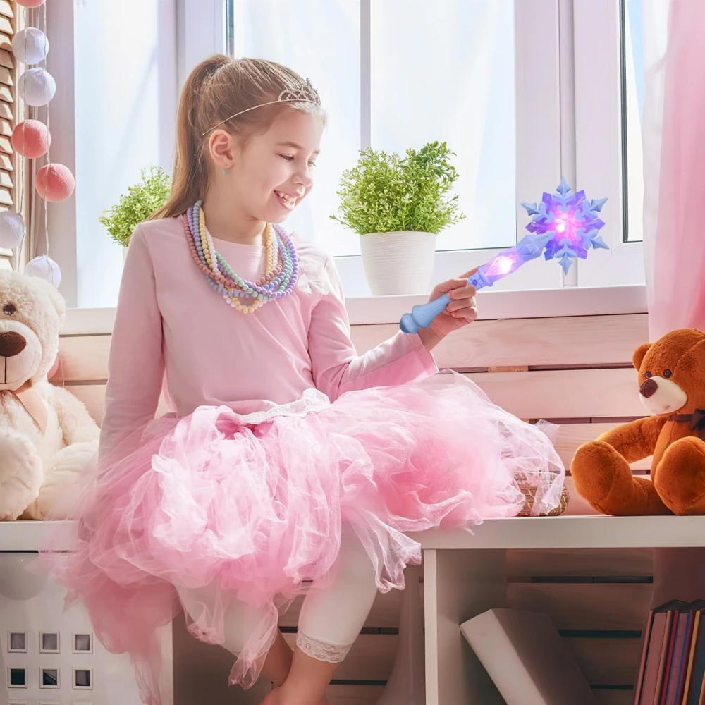 عصا ندفة الثلج المضيئة للأميرة، لعبة عصا الأميرة التنكرية للأطفال، هدايا عيد الأطفال للفتيات من سن 3 إلى 6 سنوات