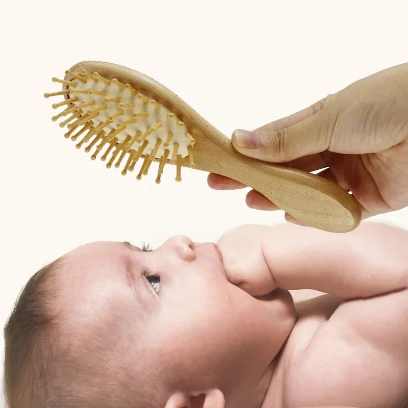 Hair Brush Comb Newborn Baby Natural Wool Wooden