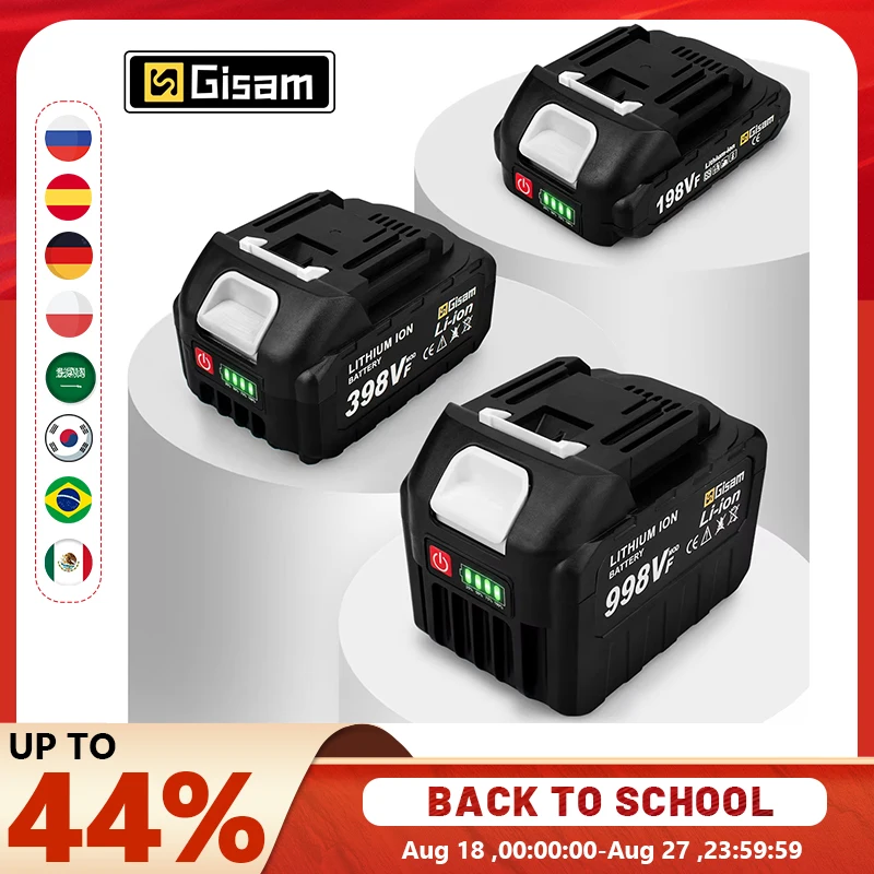 GISAM Rechargeable Battery 18V, 22500mAh and 15000mAh lithium ion, with battery indicator, compatible with Makita electric power tools