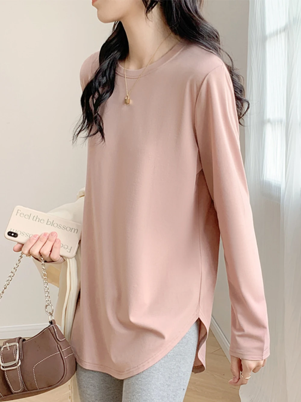 

Универсальная футболка с длинным рукавом для женщин, весна-осень, Повседневная Свободная приталенная рубашка, модная однотонная Базовая рубашка, топы