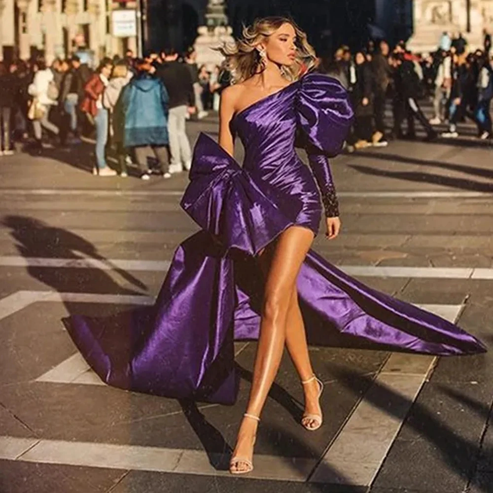 

2023 Purple Women's Evening Dresses Satin Sexy Off Shoulder Princess Prom Gowns Fashion Celebrity Formal Beach Party Robe De