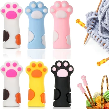 6pcs Cute Cat Paw Knitting Needle Stoppers – Silicone Point Protectors 1