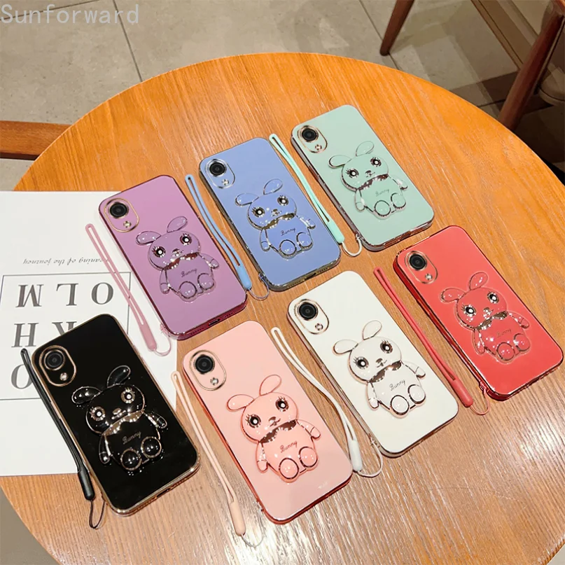 Charming Rabbit Phone Case with Plating Cover, Lanyard, and Stand