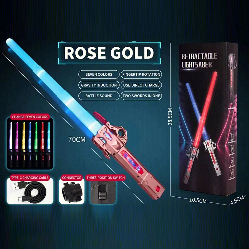 Retractable Lightsaber With Usb Charge Finger Rotating Laser Sword Flash Luminous Sound Cos FX Duels Battle Toy For Kids Adult